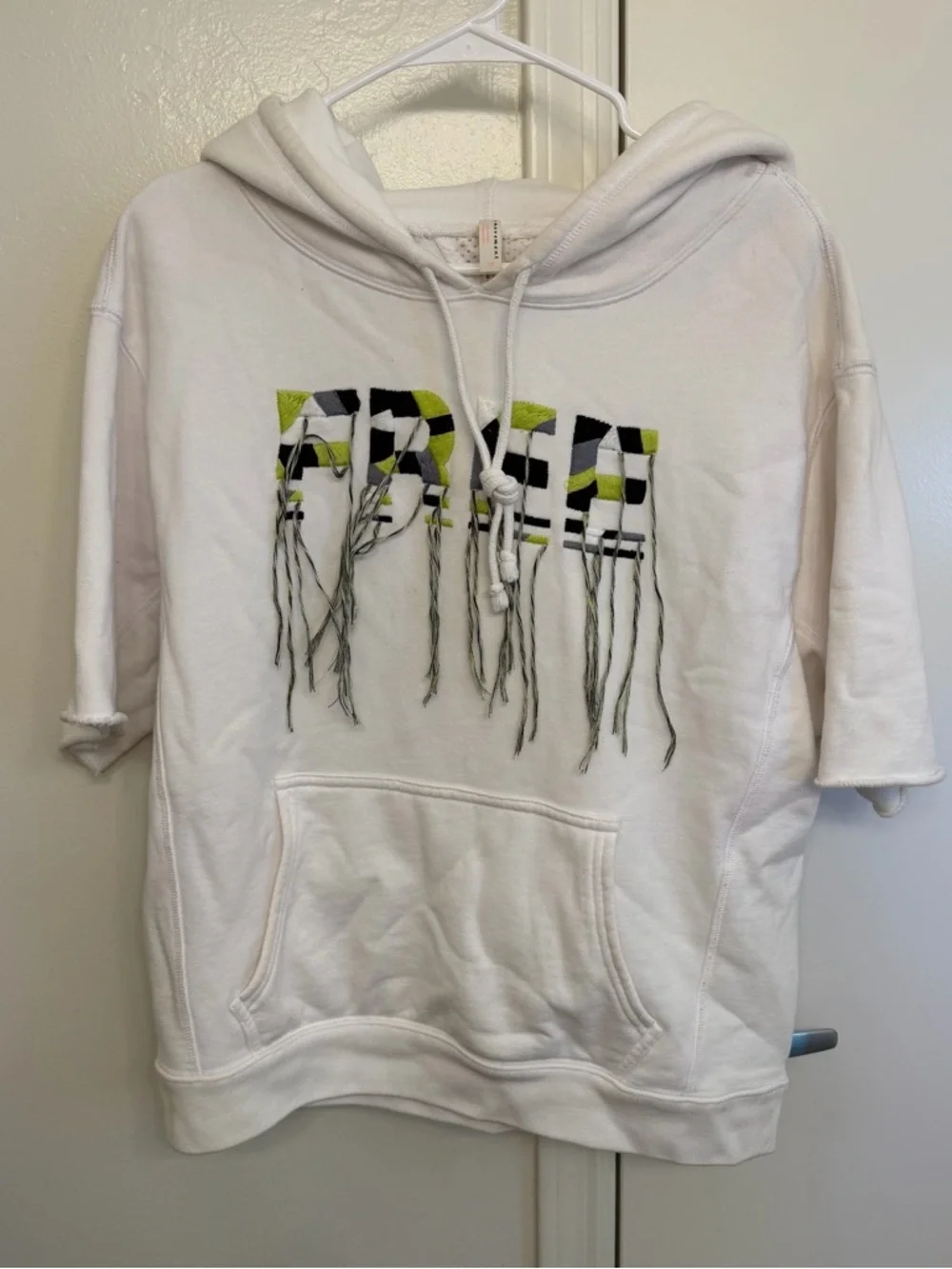 Free People Movement Freestyle Hoodie Sweatshirt White Short Sleeve Small